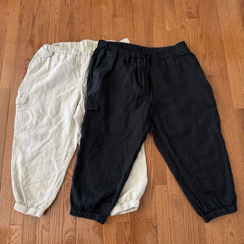 Talbots Linen Cargo Pants Women’s 2XL Petite Two Pairs Black Neutral Cropped GUC